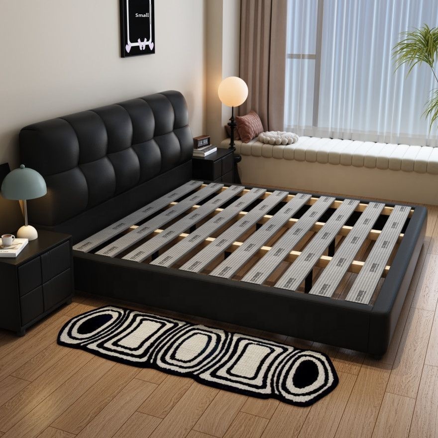 King Size Bed Frame With Storage Drawers - #Black Tufted Leather Storage Bed Frame
