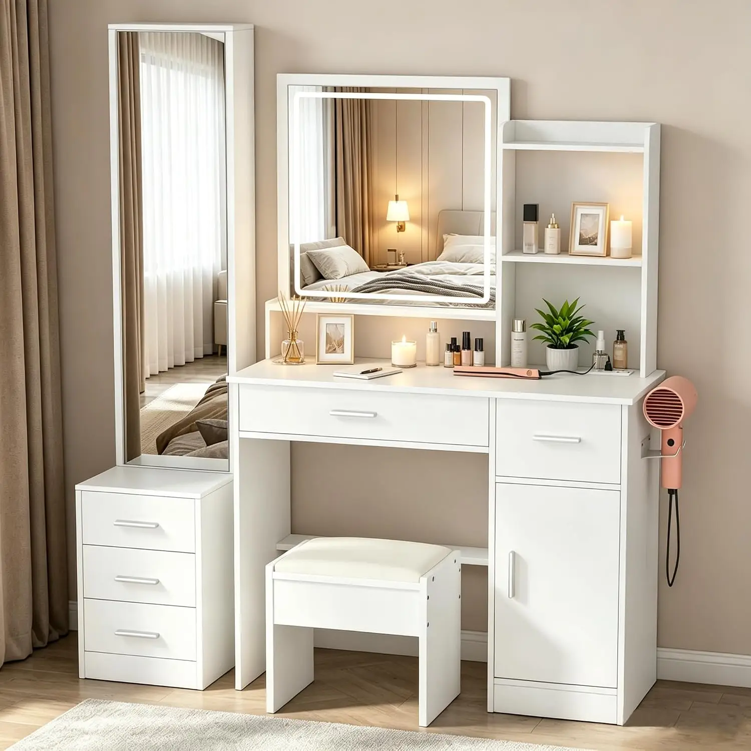 Dressing Table Vanity With Lighted Mirror - INTERGREAT Makeup Vanity with Lights and