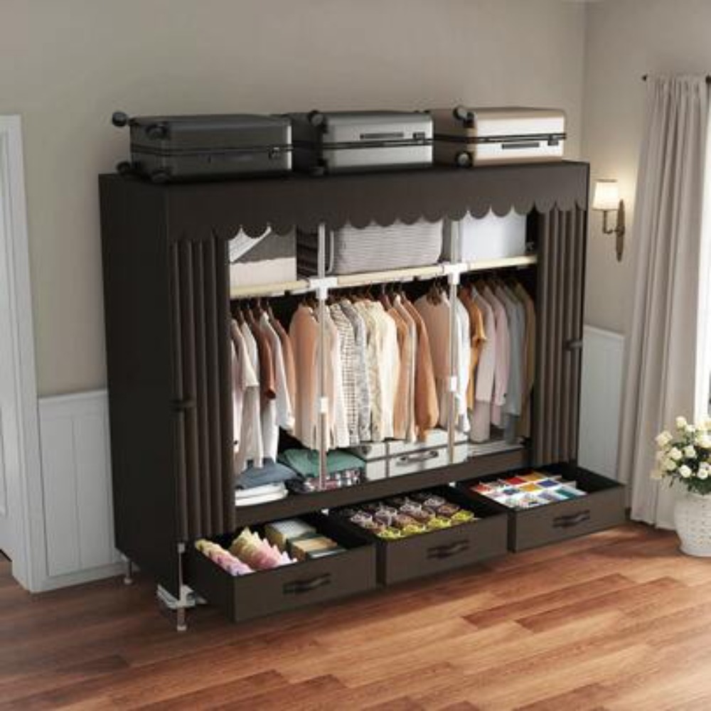 Wardrobe Closet Portable Fabric Cover - Portable Wardrobe Closet with 16mm Steel