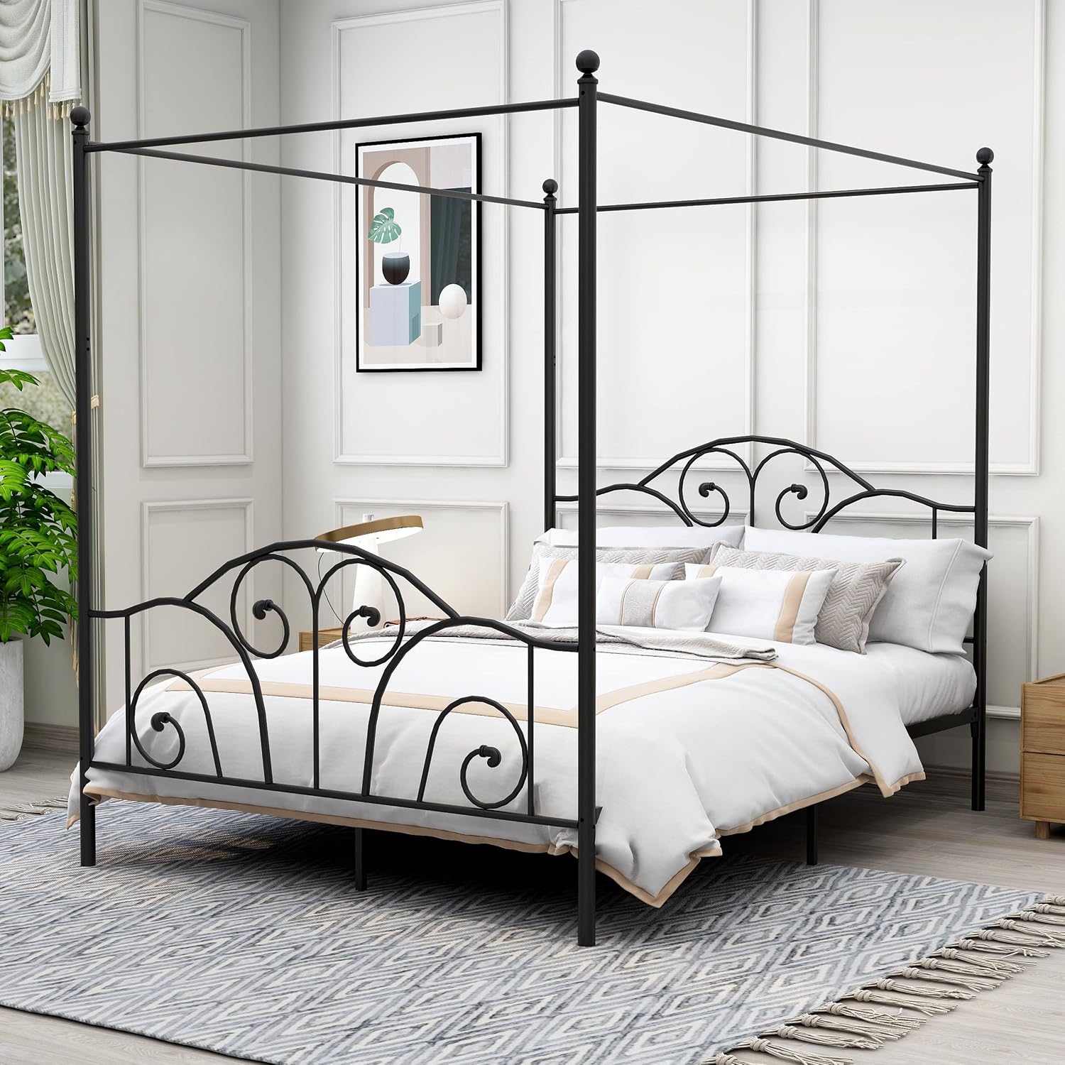 Queen Size Metal Canopy Bed Fr - Canopy Bed Frame Metal Queen 评论和价格