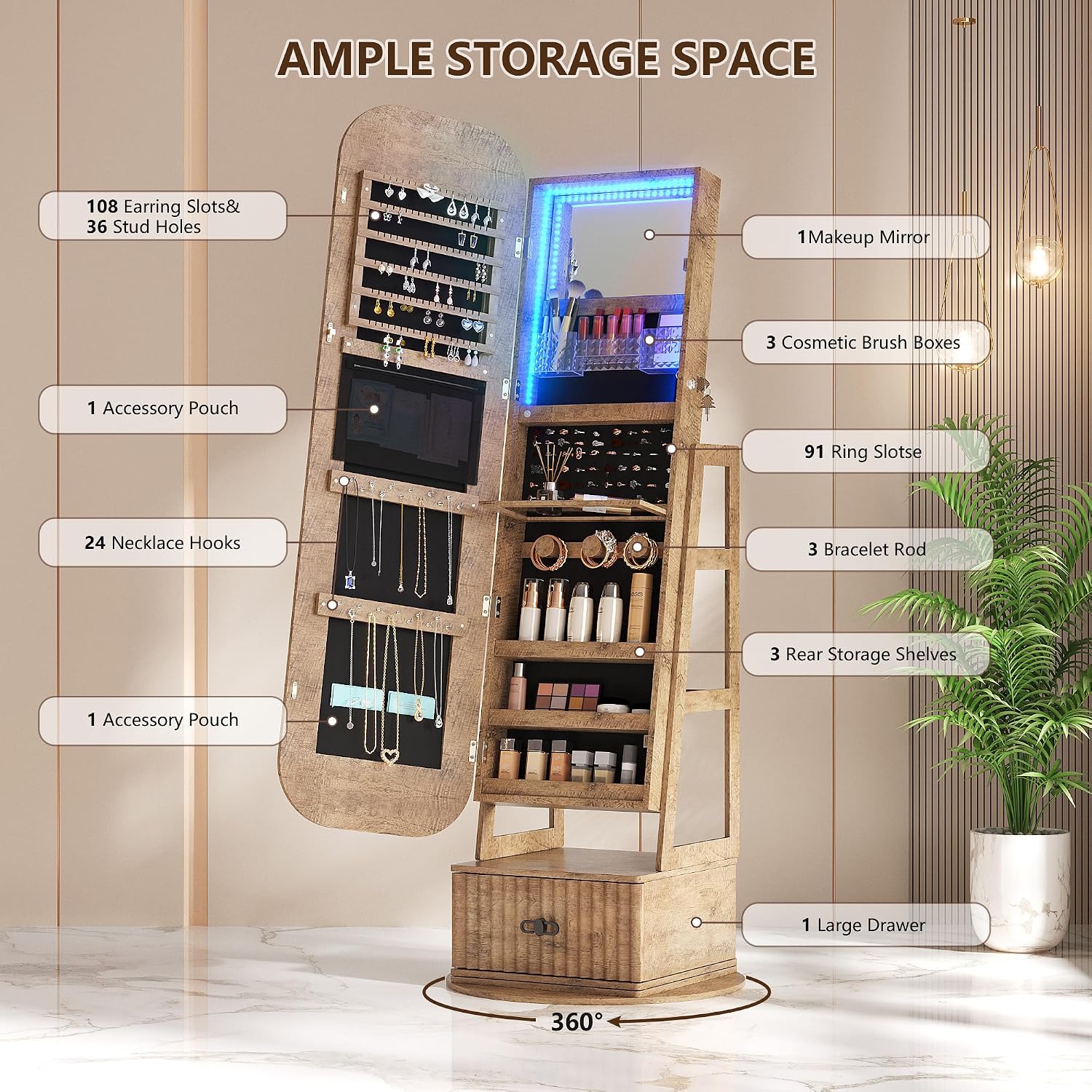 360 Swivel Jewelry Armoire Org - Full Length Mirror Jewelry Armoire 评论和价格