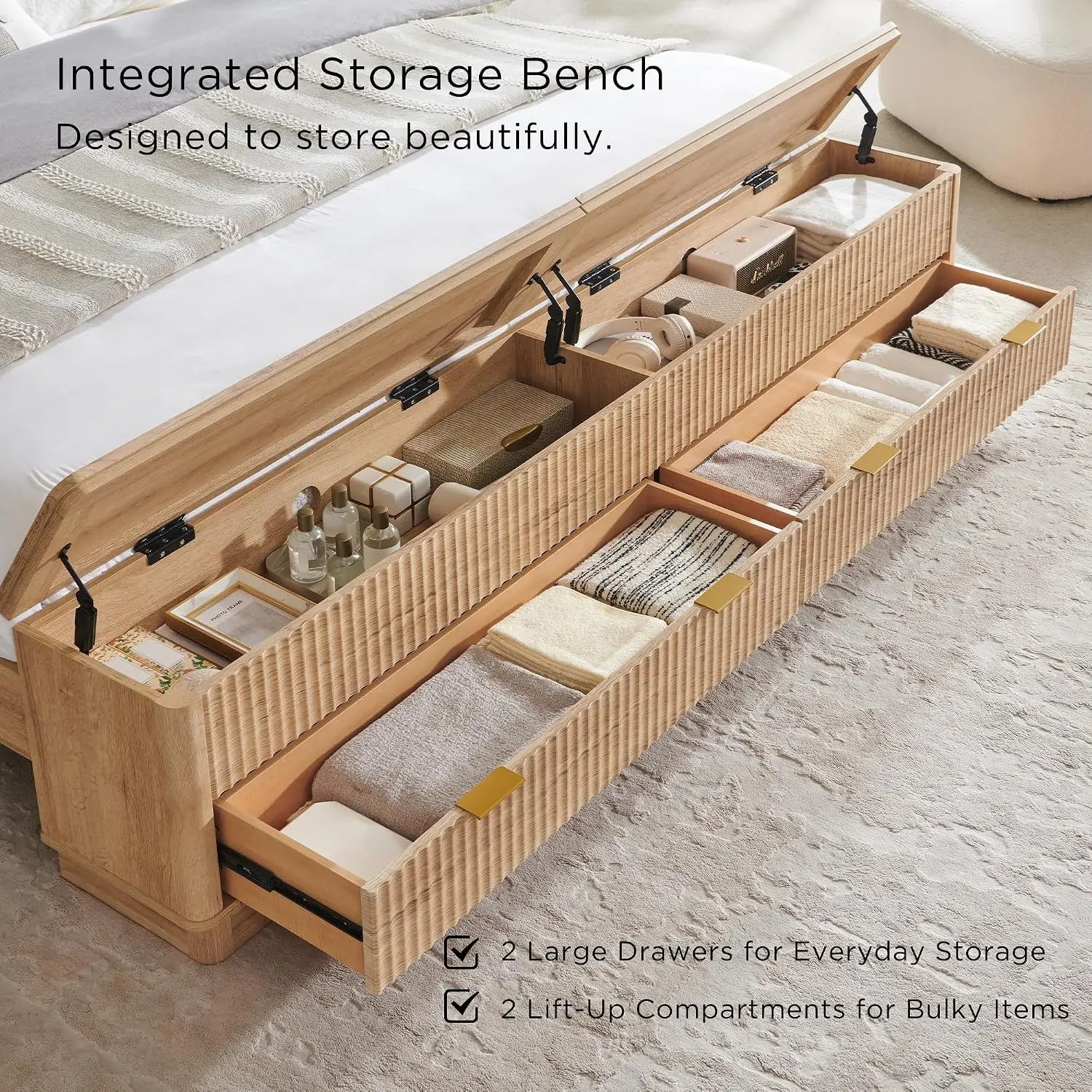 Fluted King Size Bed Frame wit - King Size Bed Frame With Storage Drawers 评论和价格