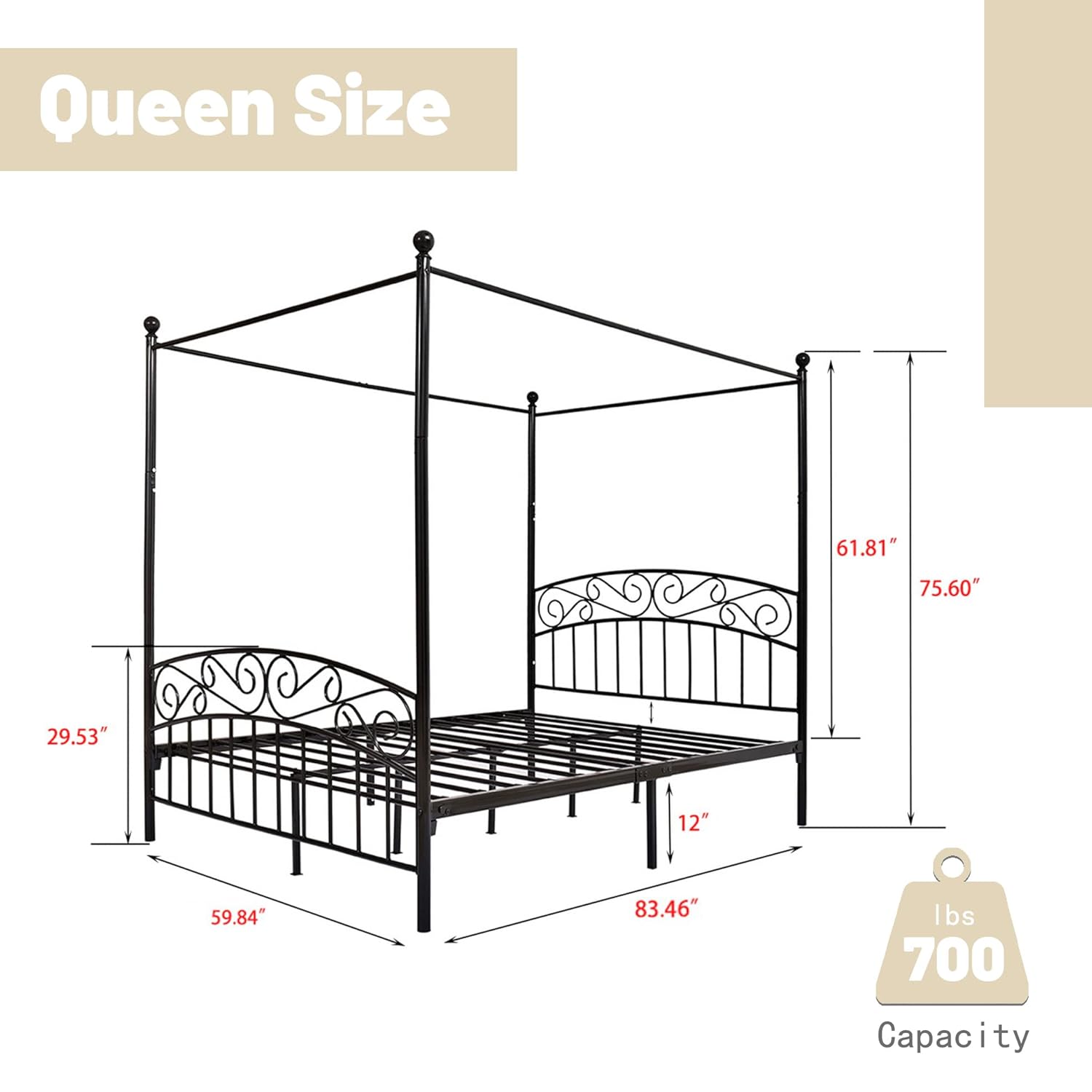 Queen Size Metal Canopy Bed Fr - Canopy Bed Frame Metal Queen 评论和价格