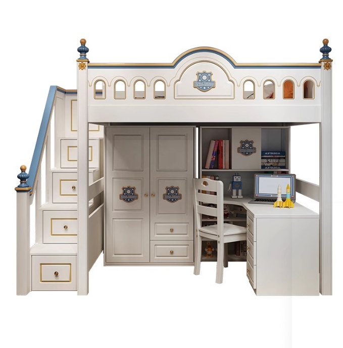 ！@Kids Princess Room Wood Cast - Bunk Bed With Stairs And Slide 评论和价格