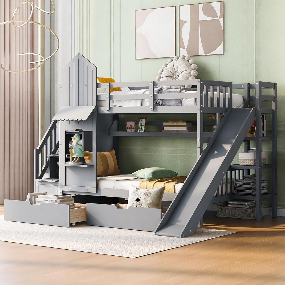 emave Kids Bunk Bed with Stair - Bunk Bed With Stairs And Slide 评论和价格