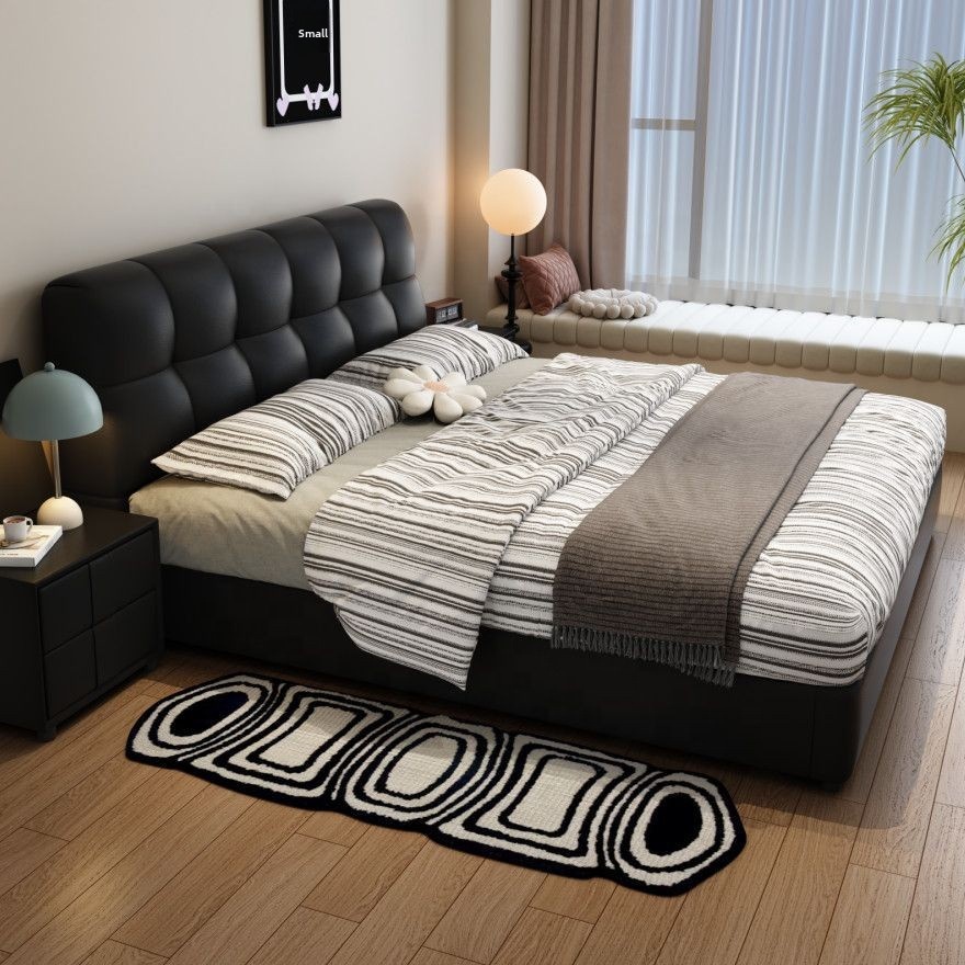 #Black Tufted Leather Storage  - King Size Bed Frame With Storage Drawers 评论和价格