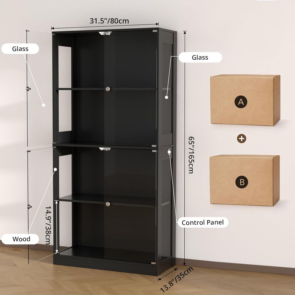 65 Glass Door Display Cabinet, - Storage 评论和价格