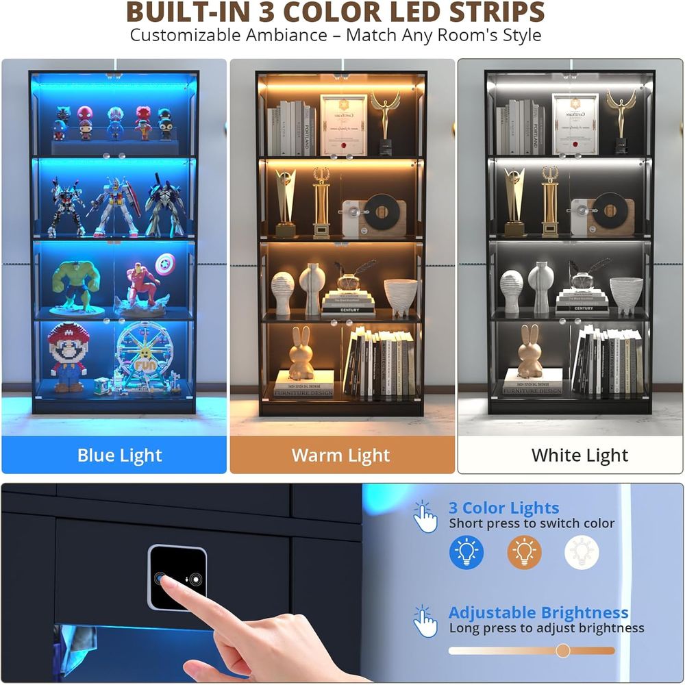 65 Glass Door Display Cabinet, - Storage 评论和价格