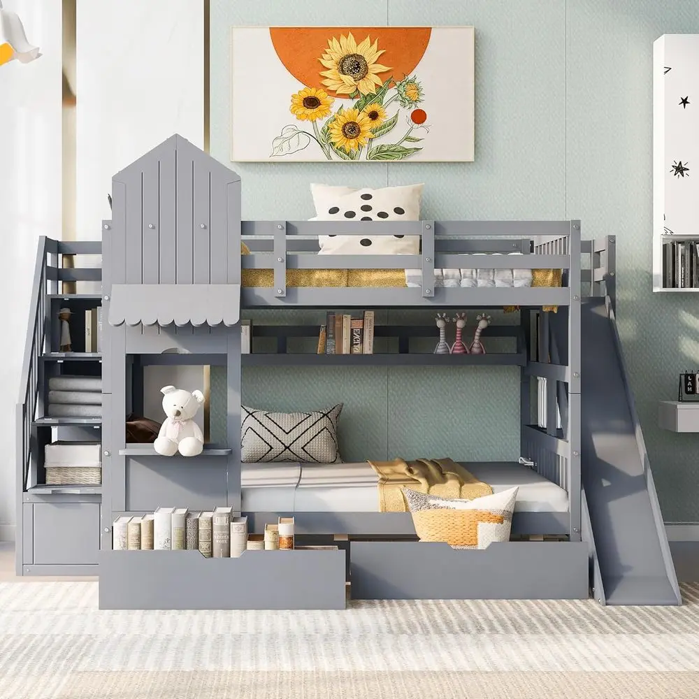 Full-Size Over Full Bunk Bed w - Bunk Bed With Stairs And Slide 评论和价格