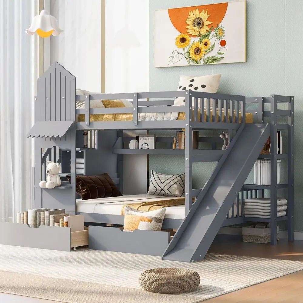Full-Size Over Full Bunk Bed w - Bunk Bed With Stairs And Slide 评论和价格
