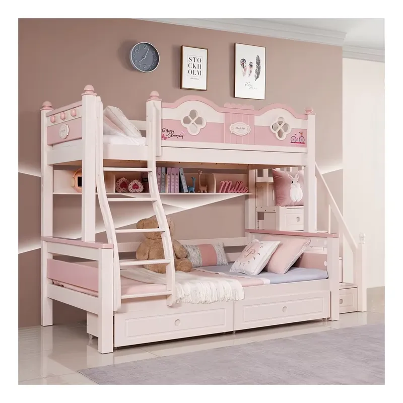 Modern Luxury Princess Kids Bu - Bunk Bed With Stairs And Slide 评论和价格