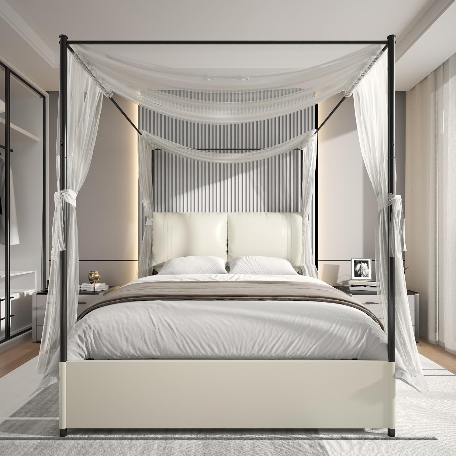Queen Canopy Bed Frame Upholst - Canopy Bed Frame Metal Queen 评论和价格