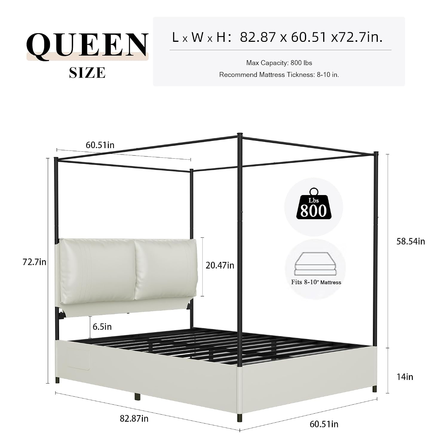 Queen Canopy Bed Frame Upholst - Canopy Bed Frame Metal Queen 评论和价格
