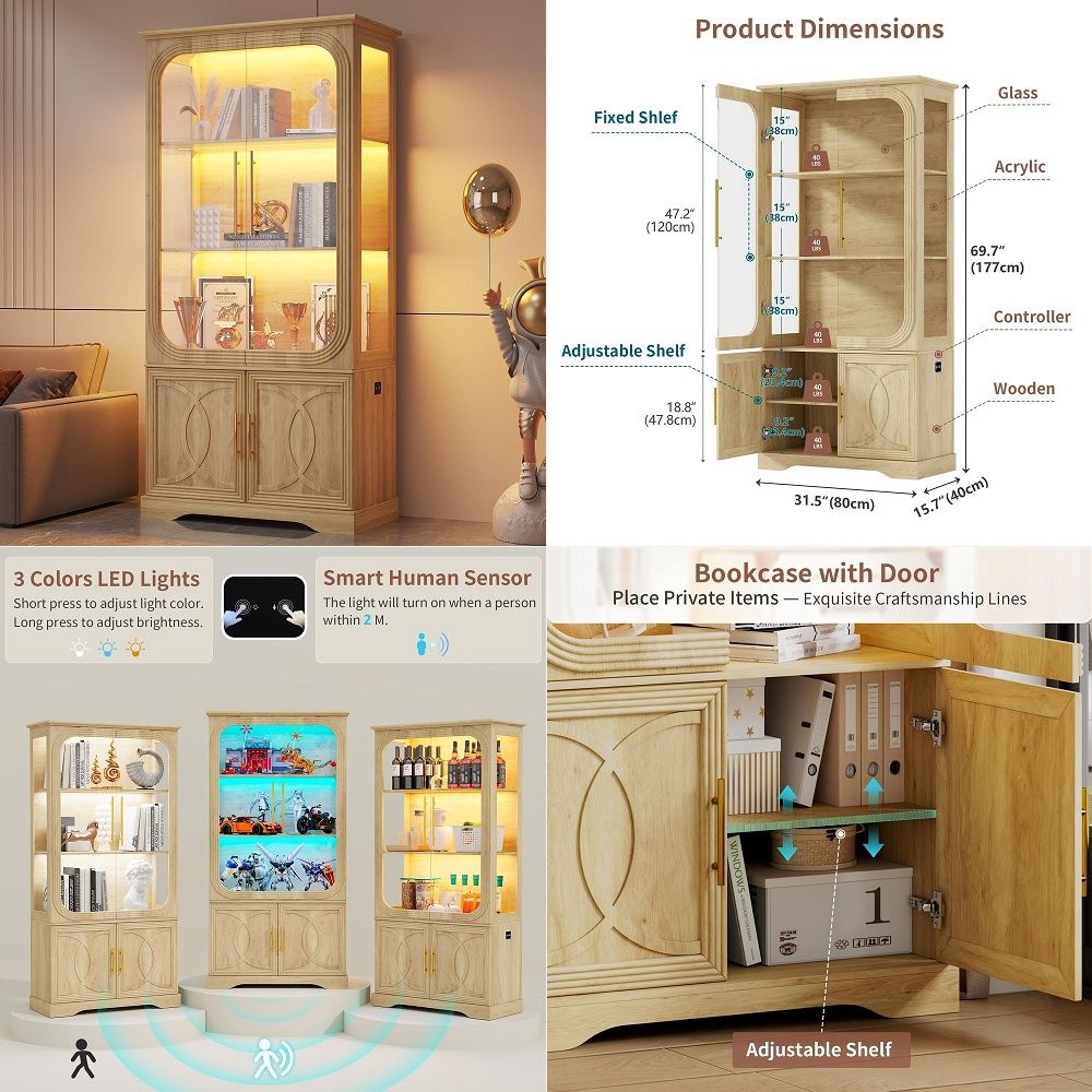 Display Cabinet with Glass Doo - Storage 评论和价格