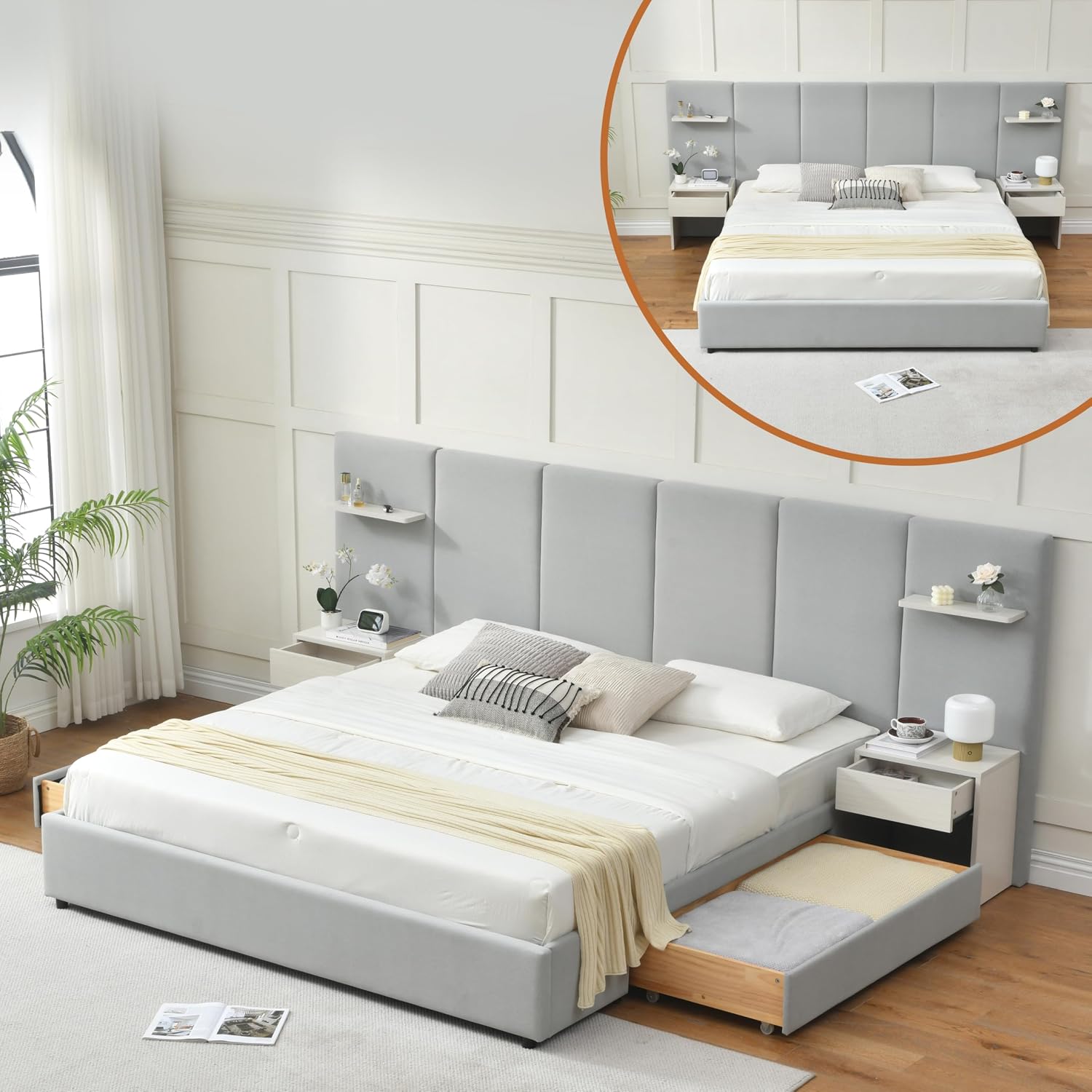 King Size Bed Frame with Stora - King Size Bed Frame With Storage Drawers 评论和价格