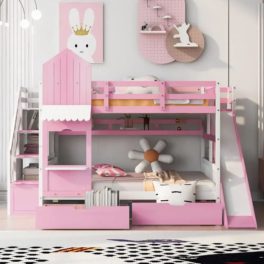 Kids Bunk Bed with Stairs, Sli - Bunk Bed With Stairs And Slide 评论和价格