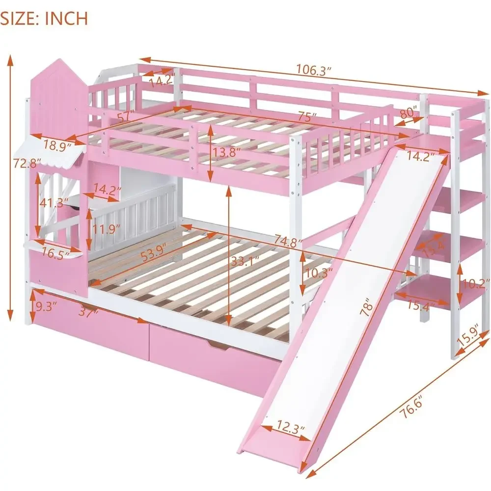 Kids Bunk Bed with Stairs, Sli - Bunk Bed With Stairs And Slide 评论和价格