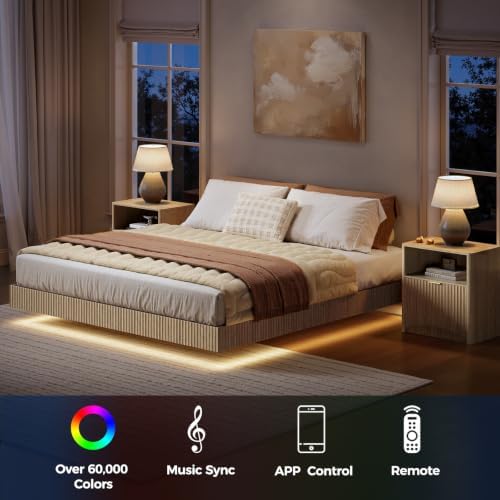 Bedroom Set, Queen Floating Be - Floating Nightstand With Led Light 评论和价格