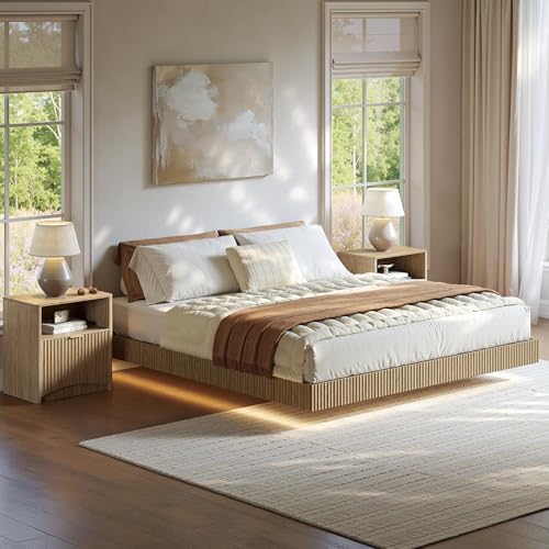 Bedroom Set, Queen Floating Be - Floating Nightstand With Led Light 评论和价格