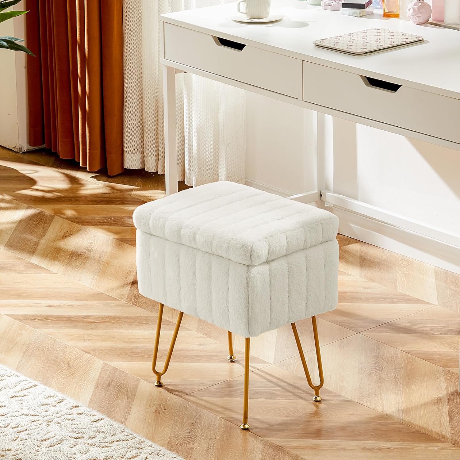 White Storage Vanity Stool, Fa - Bedroom Furniture 评论和价格