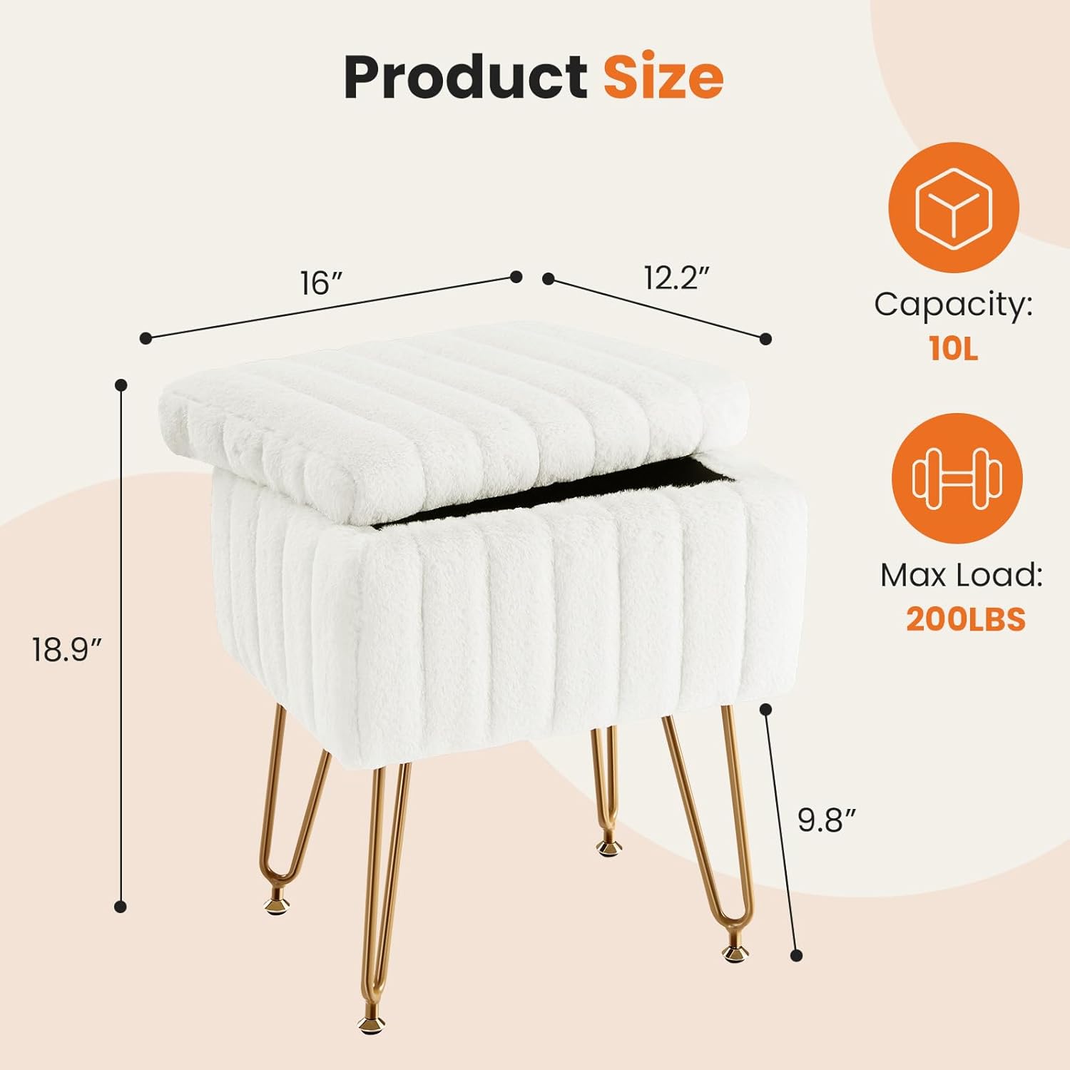 White Storage Vanity Stool, Fa - Bedroom Furniture 评论和价格