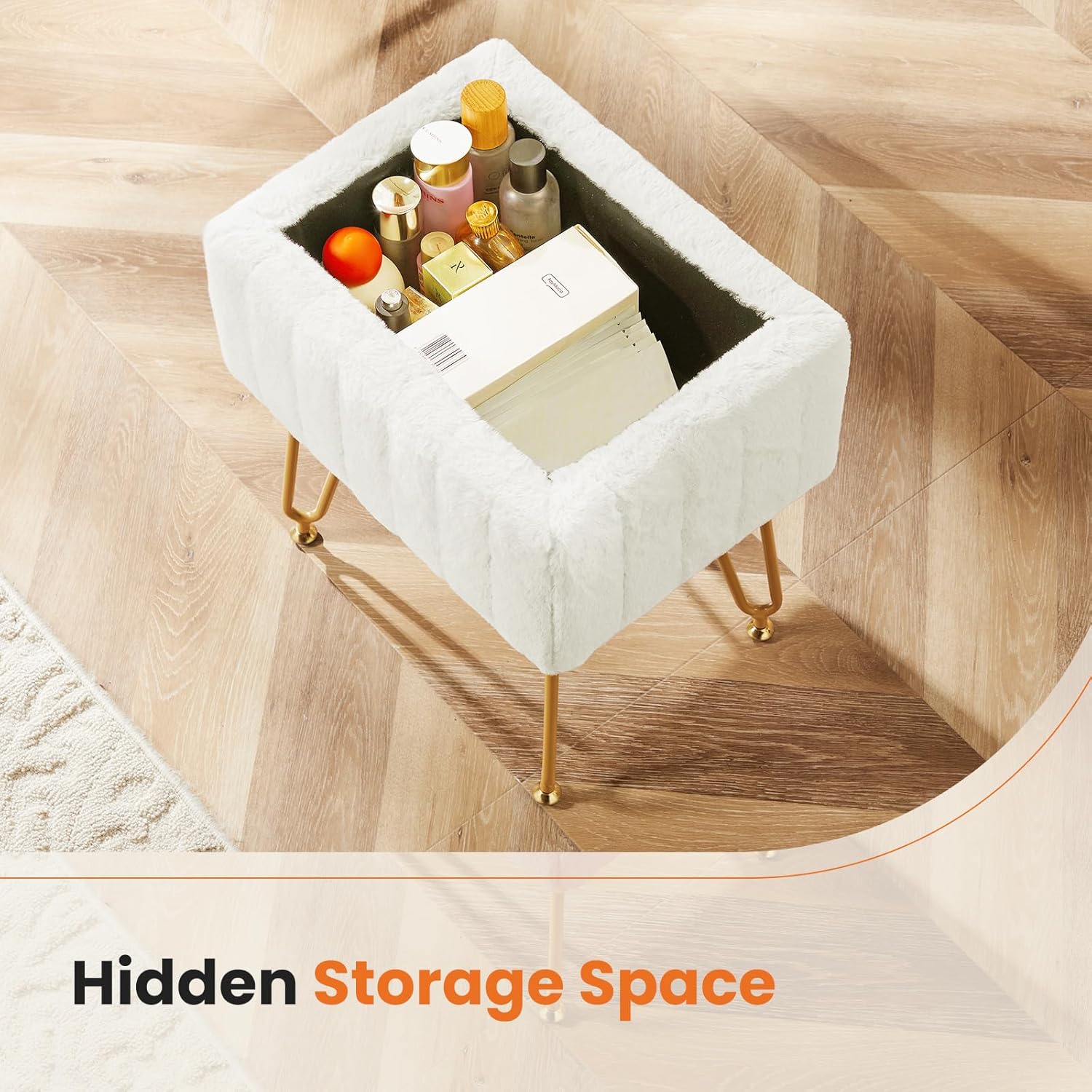 White Storage Vanity Stool, Fa - Bedroom Furniture 评论和价格