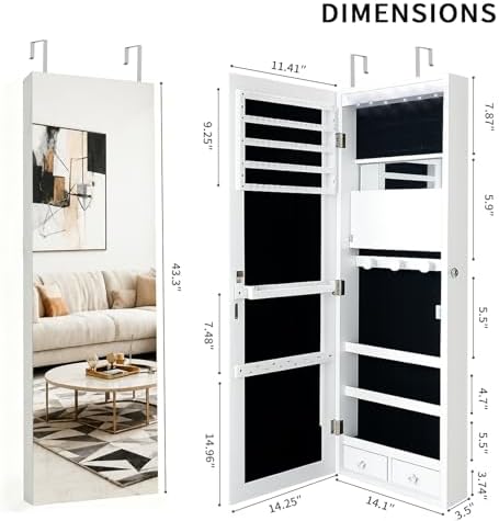 Lockable Jewelry Cabinet Organ - Full Length Mirror Jewelry Armoire 评论和价格
