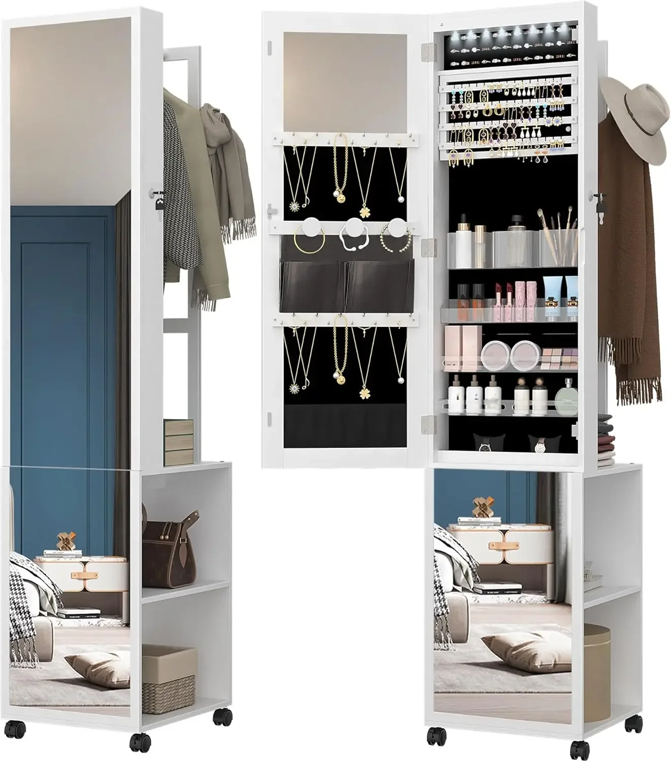 8 LEDs Jewelry Cabinet Armoire - Full Length Mirror Jewelry Armoire 评论和价格