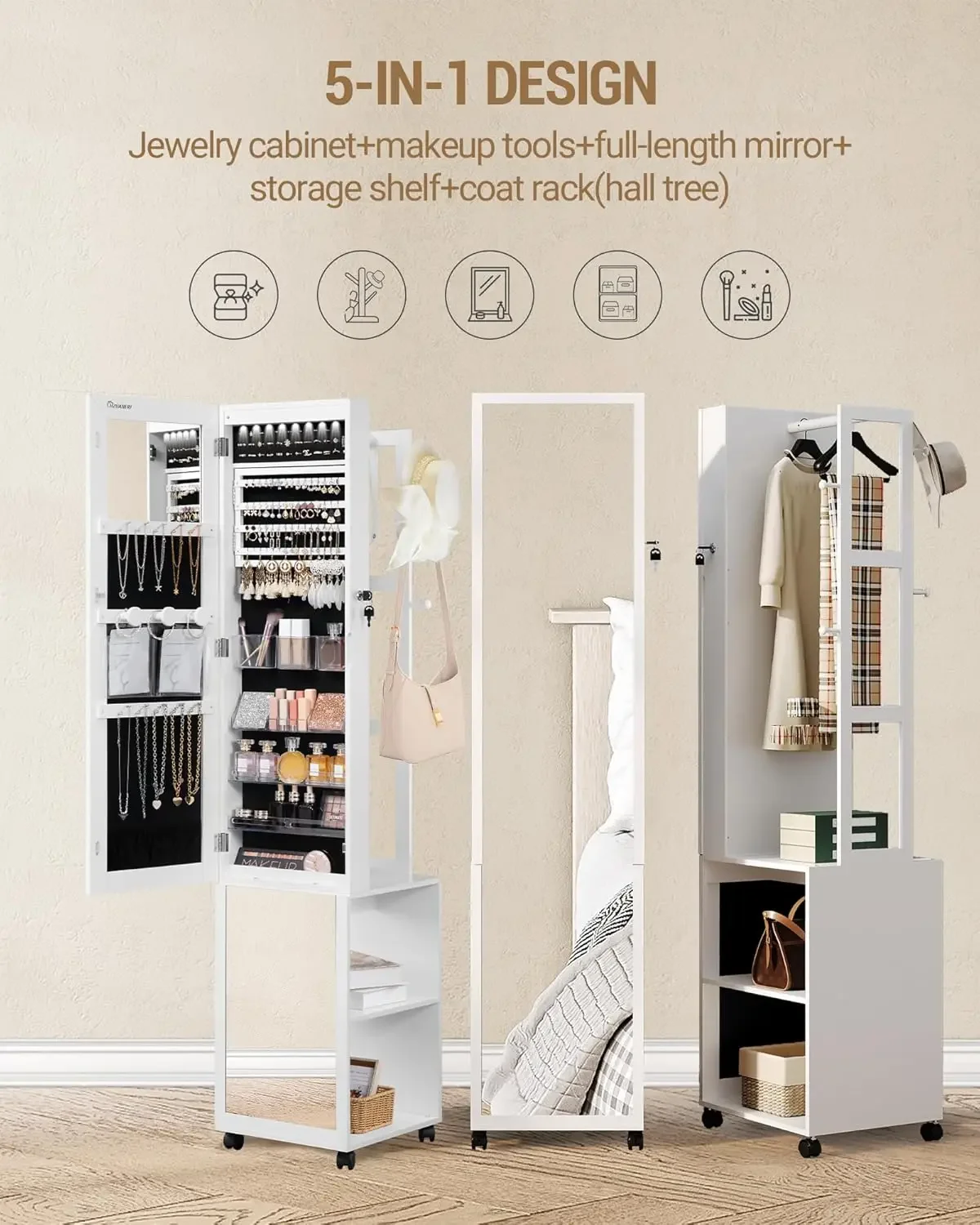 8 LEDs Jewelry Cabinet Armoire - Full Length Mirror Jewelry Armoire 评论和价格