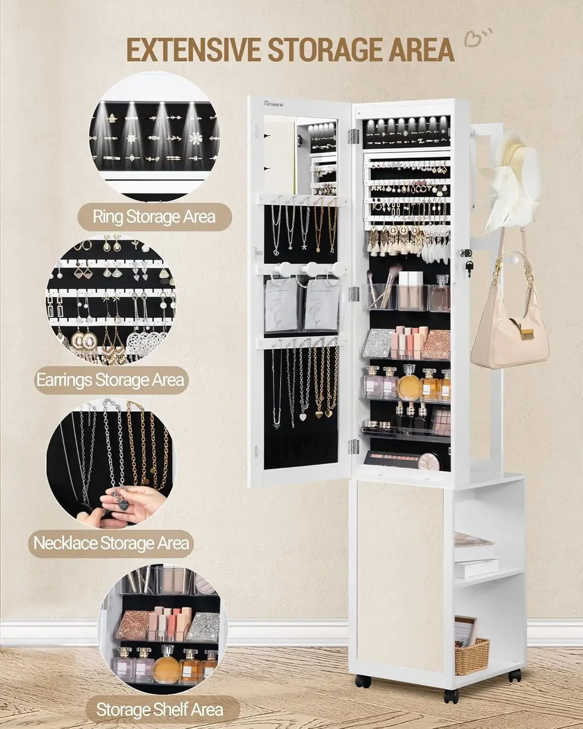 8 LEDs Jewelry Cabinet Armoire - Full Length Mirror Jewelry Armoire 评论和价格