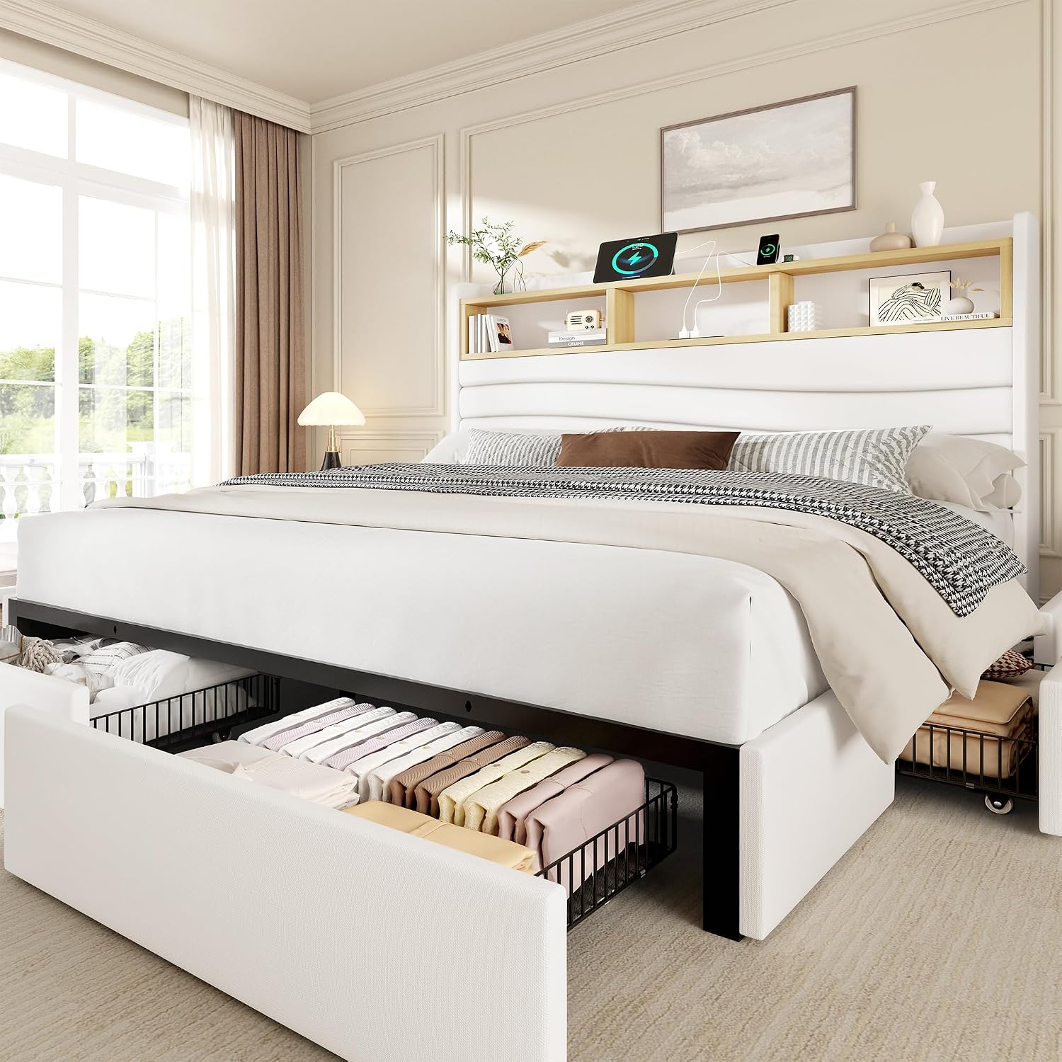 King Size Bed Frame with 6 Sto - King Size Bed Frame With Storage Drawers 评论和价格