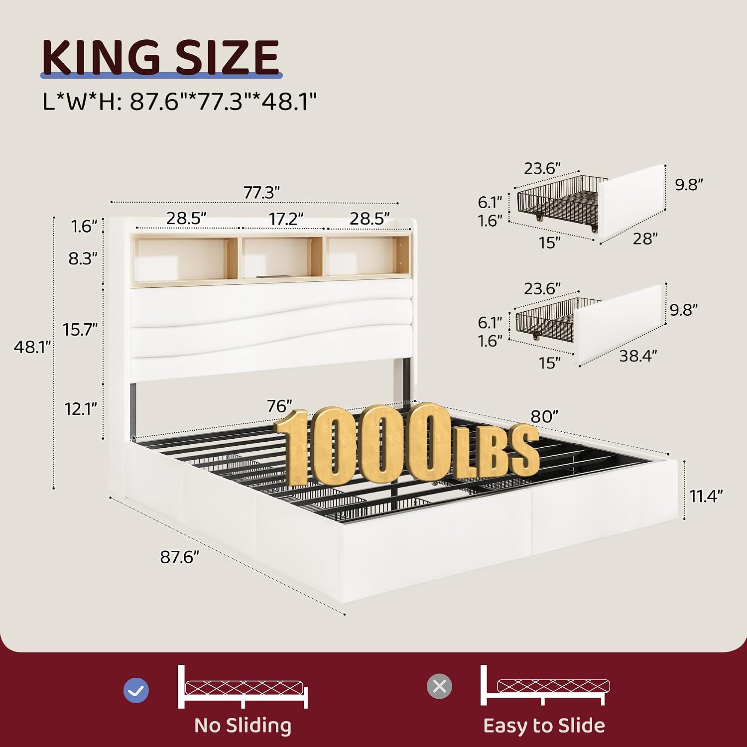 King Size Bed Frame with 6 Sto - King Size Bed Frame With Storage Drawers 评论和价格