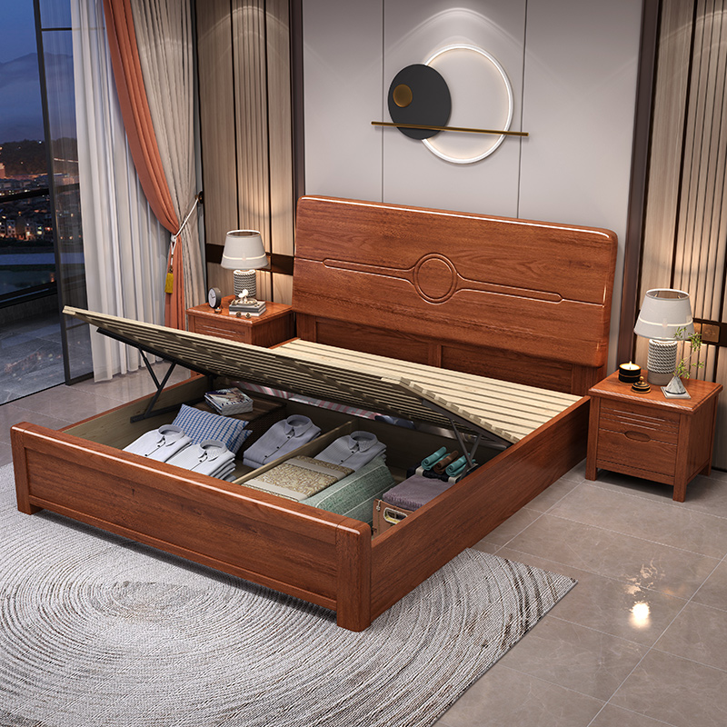 @￥Walnut Solid Wood Bed Simple - Gas Lift Storage Bed Hydraulic 评论和价格