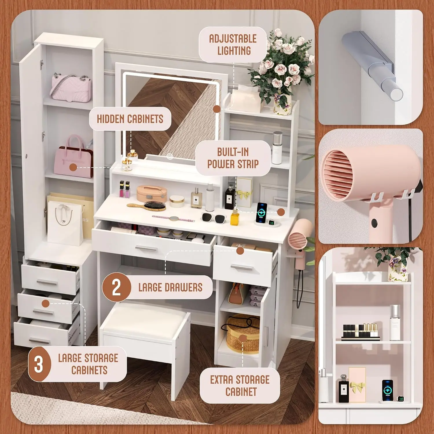 INTERGREAT Makeup Vanity with  - Dressing Table Vanity With Lighted Mirror 评论和价格