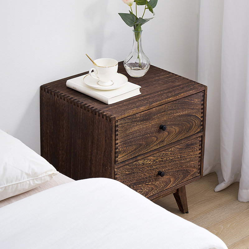 Retro Solid Wood Bedroom Night - Solid Wood Nightstand 2 Drawers 评论和价格