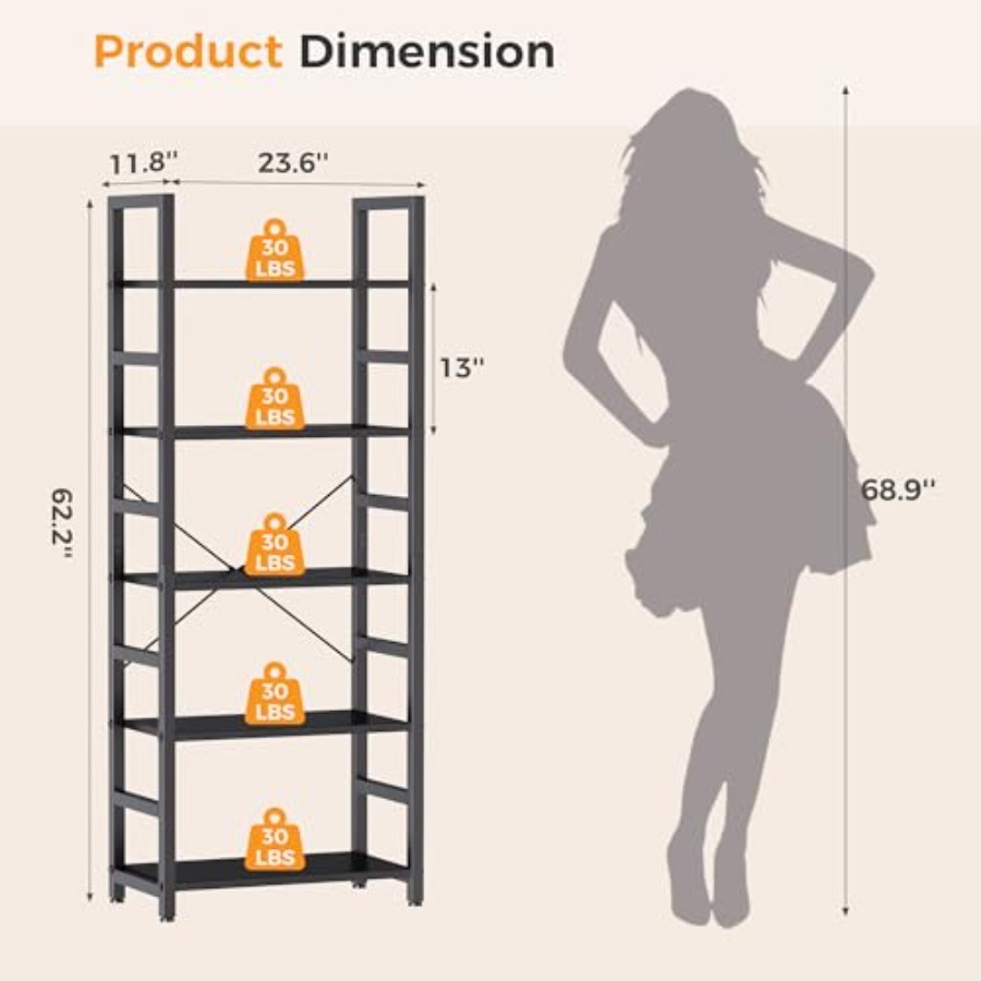 5-Tier Bookshelf, Modern Tall  - Storage 评论和价格