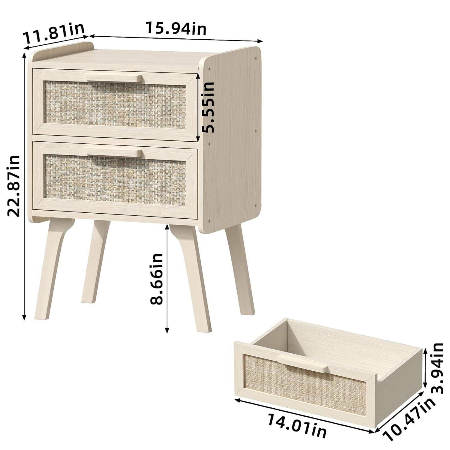 Rattan Nightstand Set of 2, 2  - Solid Wood Nightstand 2 Drawers 评论和价格