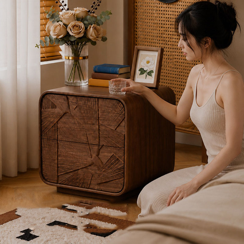 Drawers Wood Nightstand Storag - Solid Wood Nightstand 2 Drawers 评论和价格