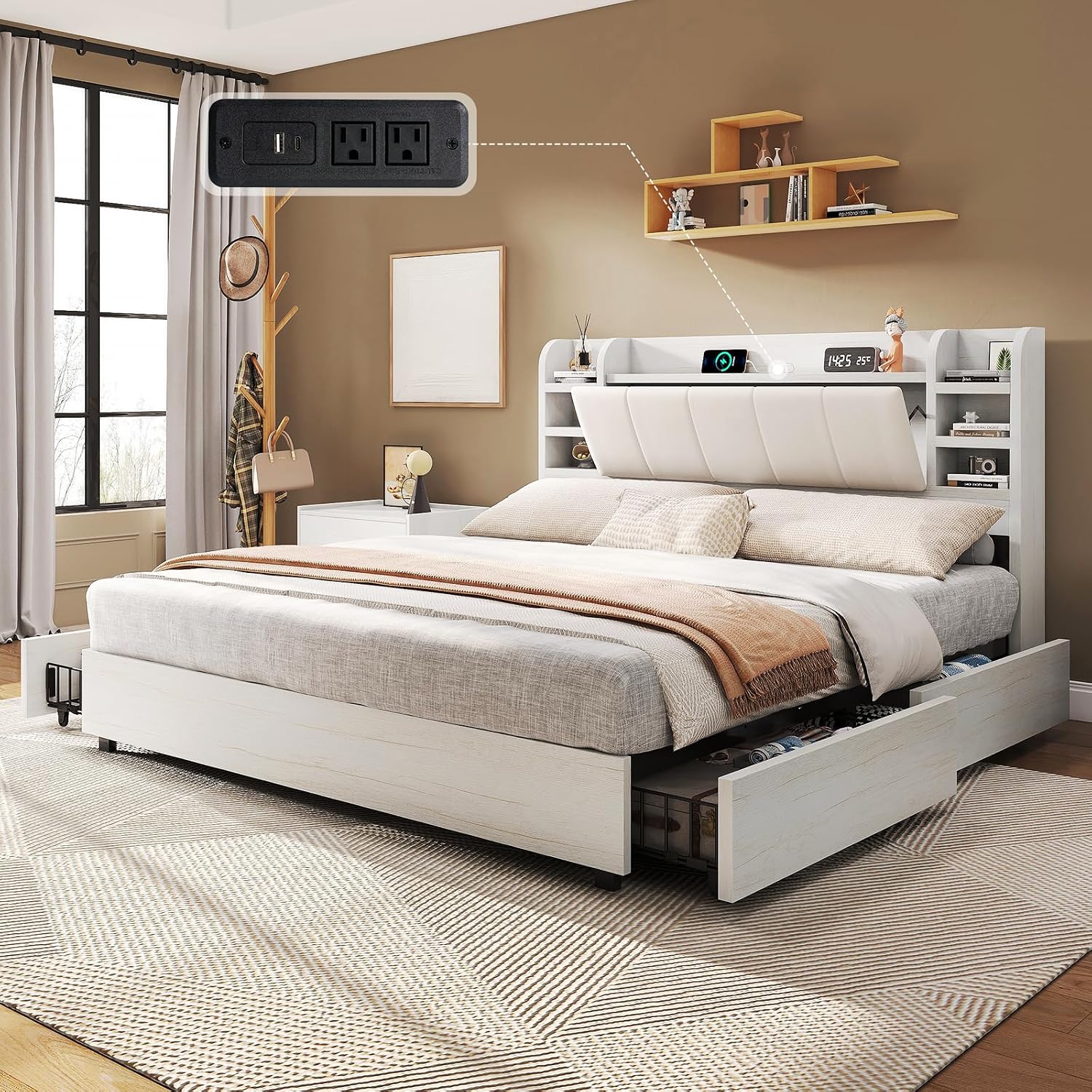 King Size Upholstered Platform - King Size Bed Frame With Storage Drawers 评论和价格