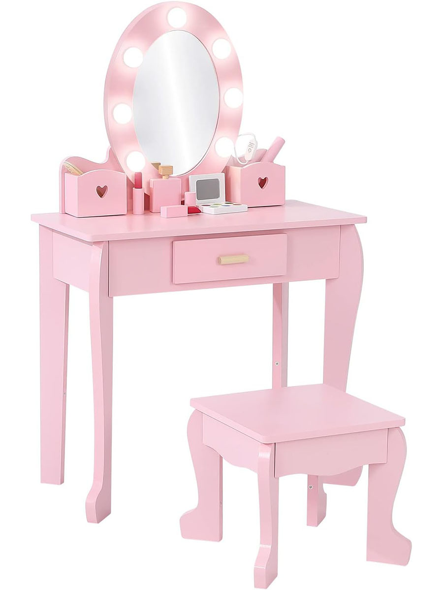 Kids Dressing Table and Stool  - Dressing Table Vanity With Lighted Mirror 评论和价格
