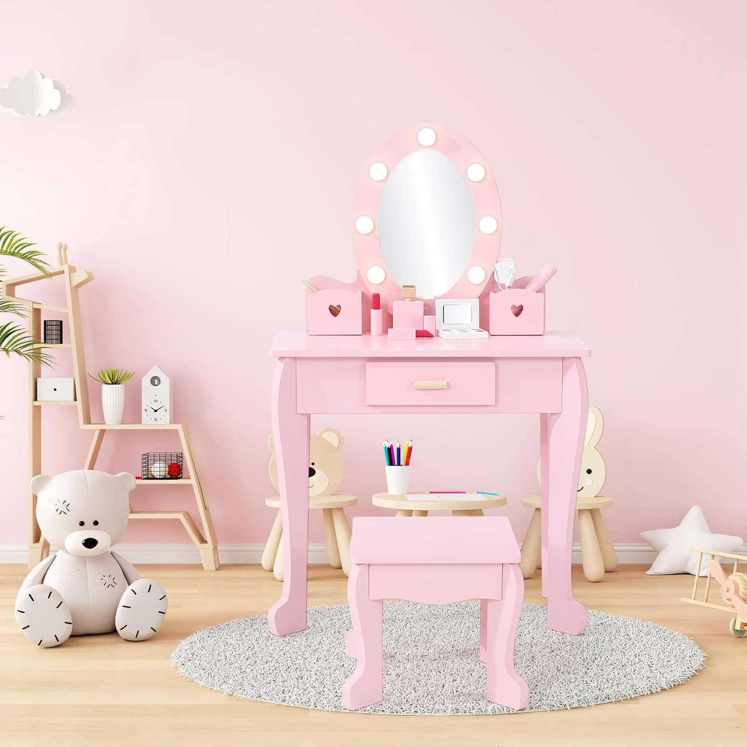 Kids Dressing Table and Stool  - Dressing Table Vanity With Lighted Mirror 评论和价格