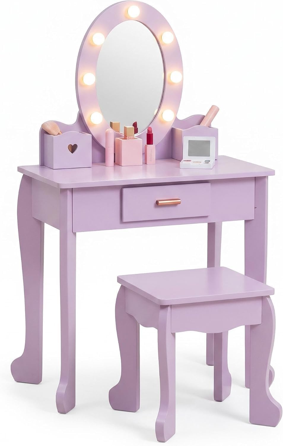 Kids Dressing Table and Stool  - Dressing Table Vanity With Lighted Mirror 评论和价格