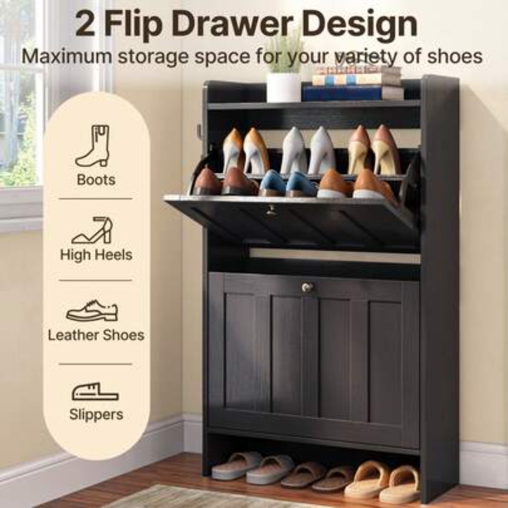 Shoe Cabinet With 2 Flip Drawe - Shoe Rack Cabinet Narrow Entryway 评论和价格