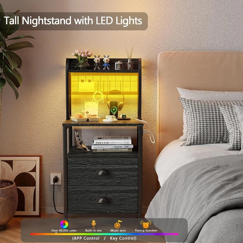 40'' Tall Nightstand With Char - Solid Wood Nightstand 2 Drawers 评论和价格