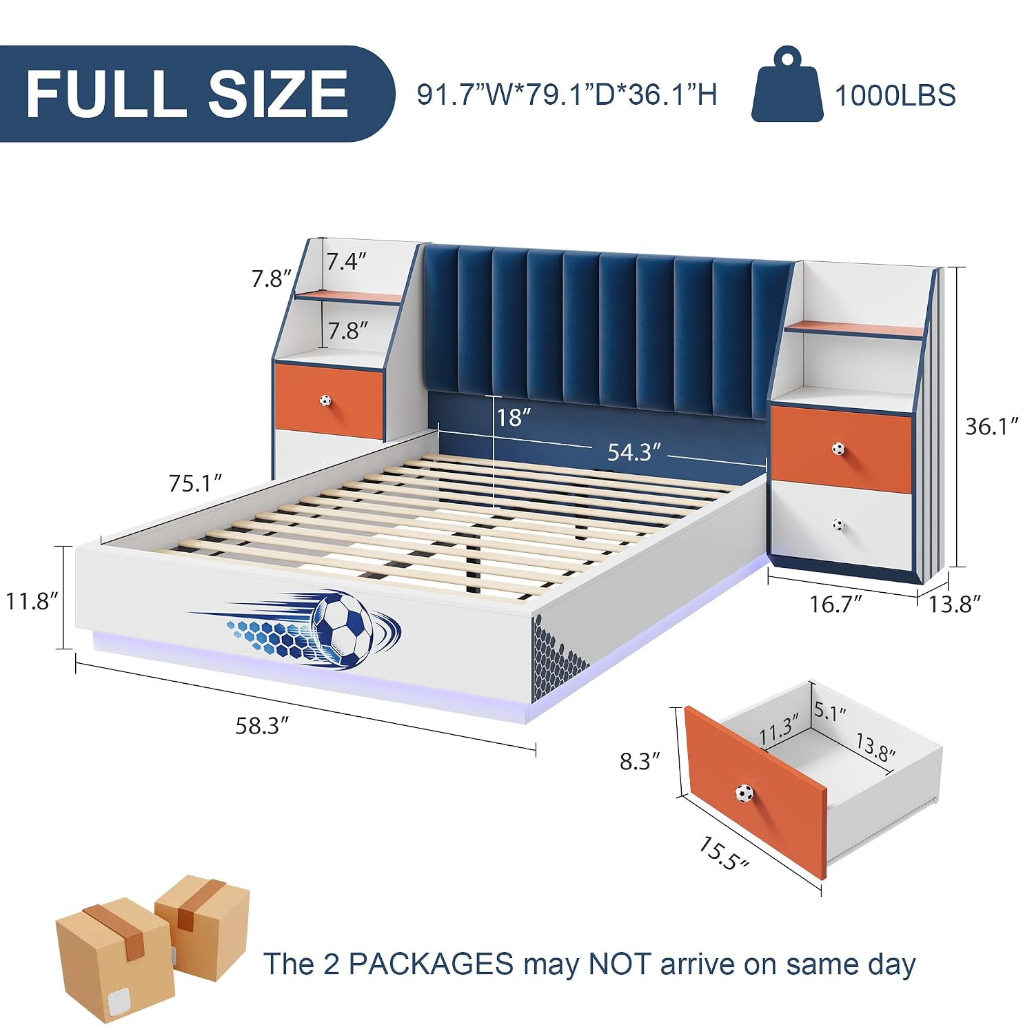 Full Size Floating Bed With Ve - Floating Nightstand With Led Light 评论和价格