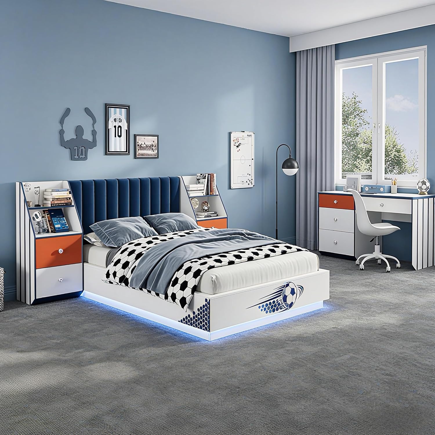 Full Size Floating Bed With Ve - Floating Nightstand With Led Light 评论和价格