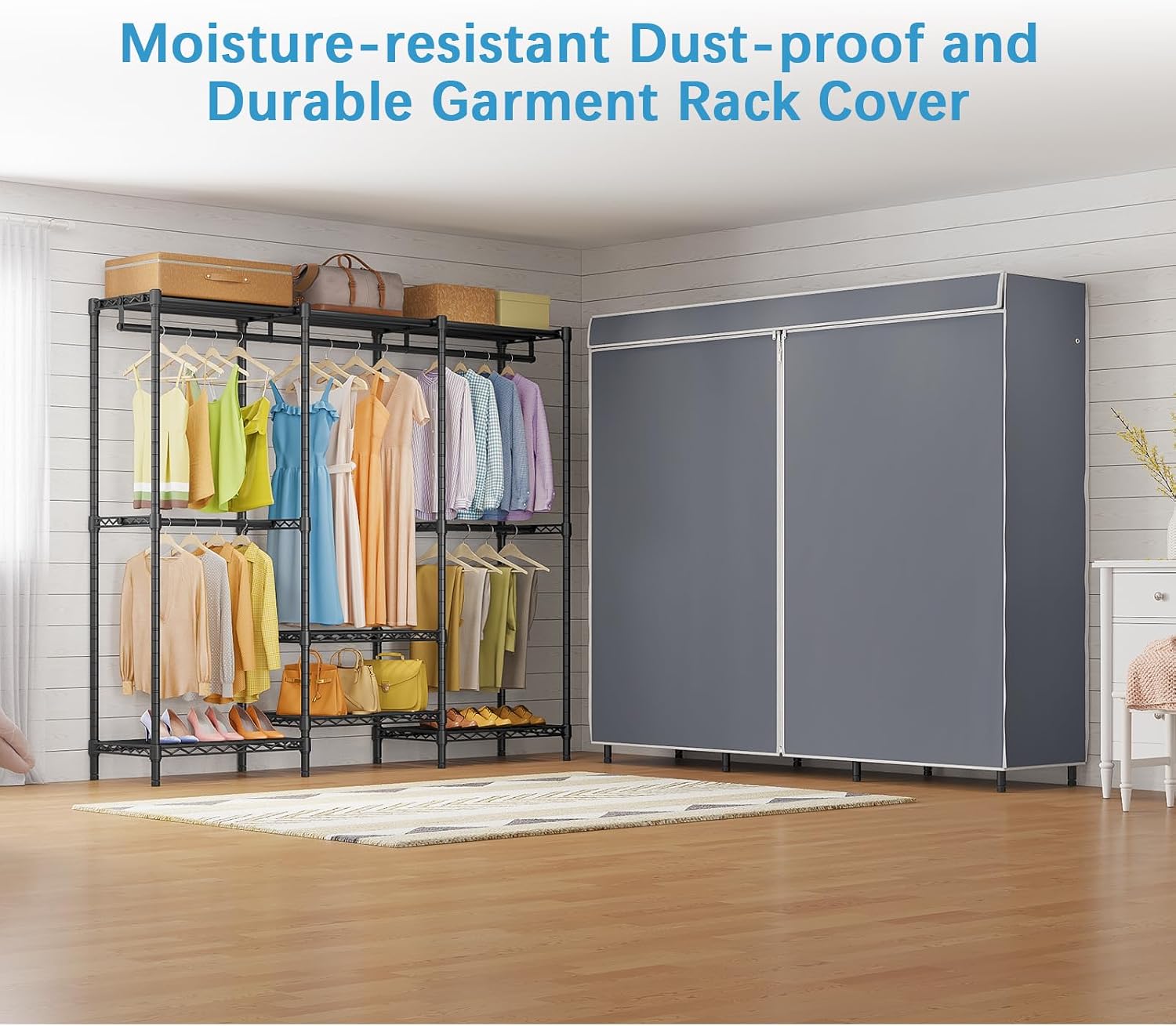 Covered Garment Rack with Adju - Wardrobe Closet Portable Fabric Cover 评论和价格