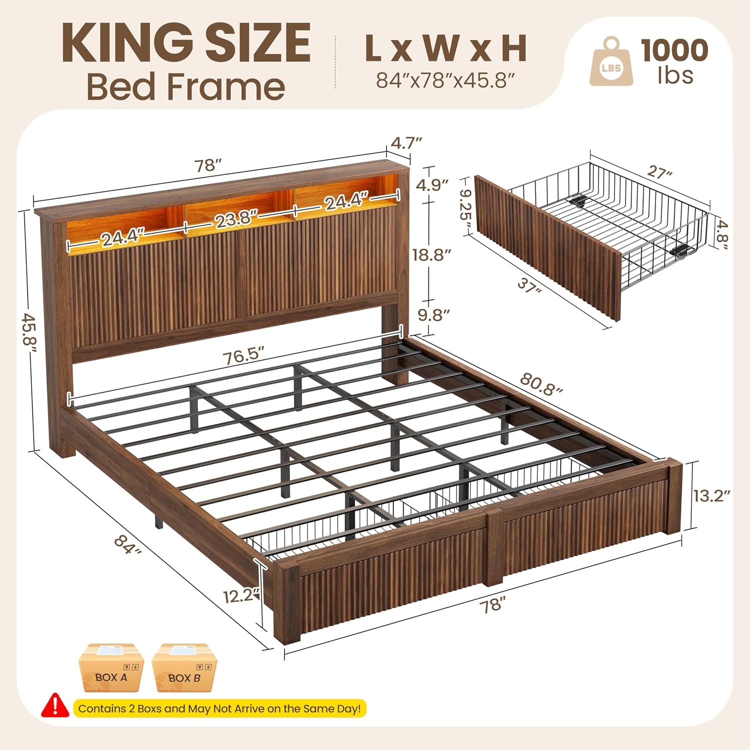 King Size Bed Frame and Headbo - King Size Bed Frame With Storage Drawers 评论和价格