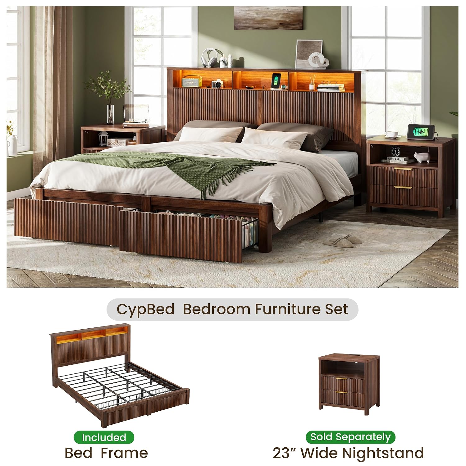 King Size Bed Frame and Headbo - King Size Bed Frame With Storage Drawers 评论和价格