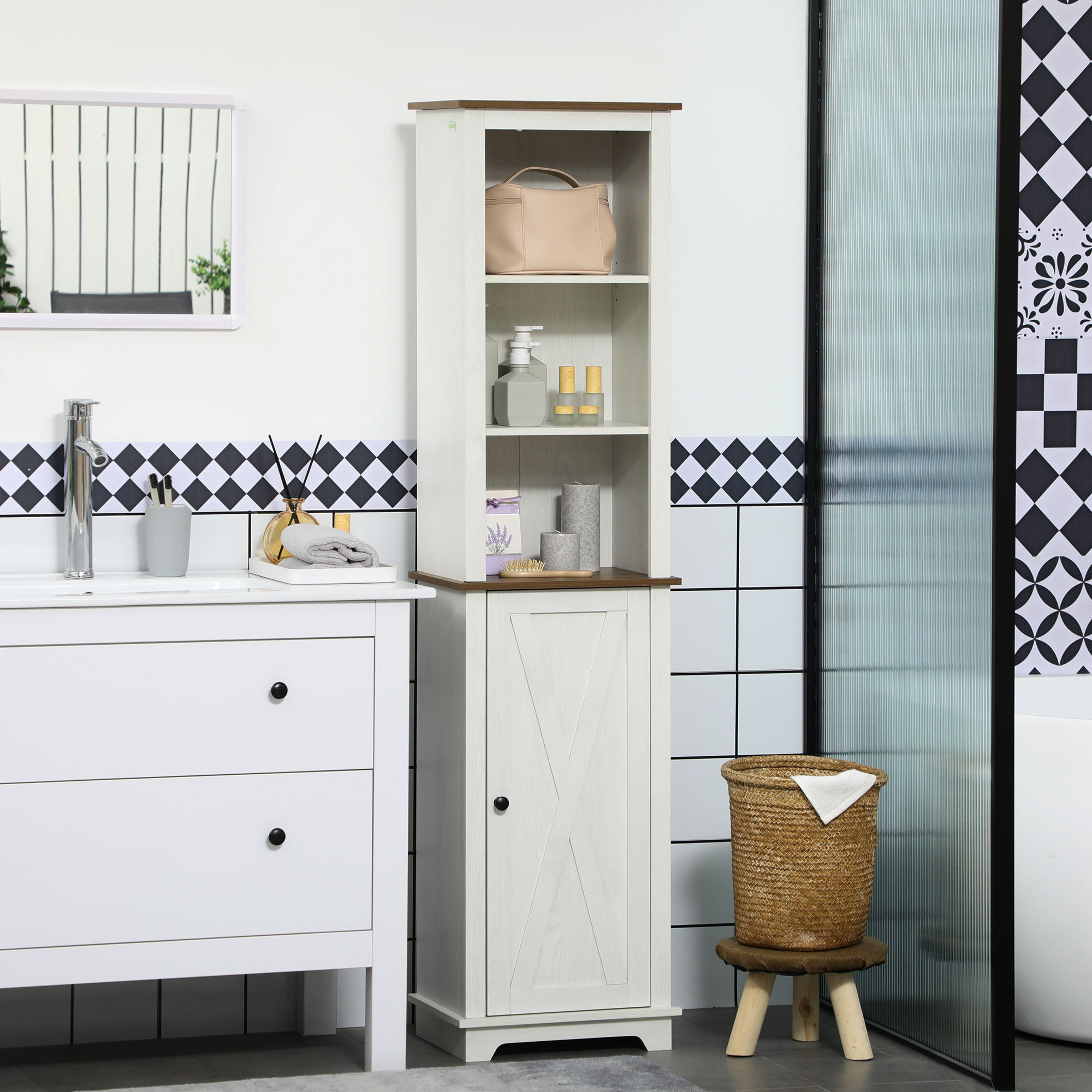 Farmhouse Bathroom Cabinet, Ta - Storage 评论和价格